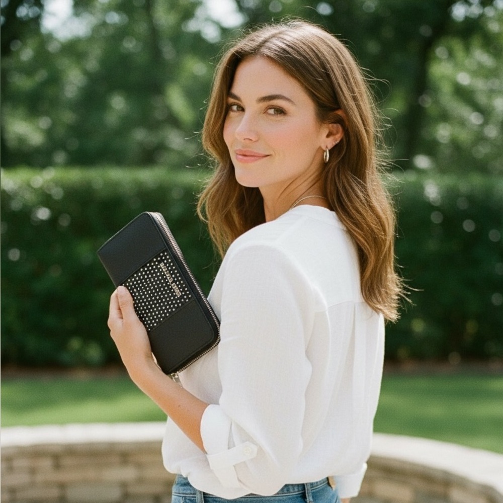 Michael Kors Microstud Center Zip Around Continen… - image 1